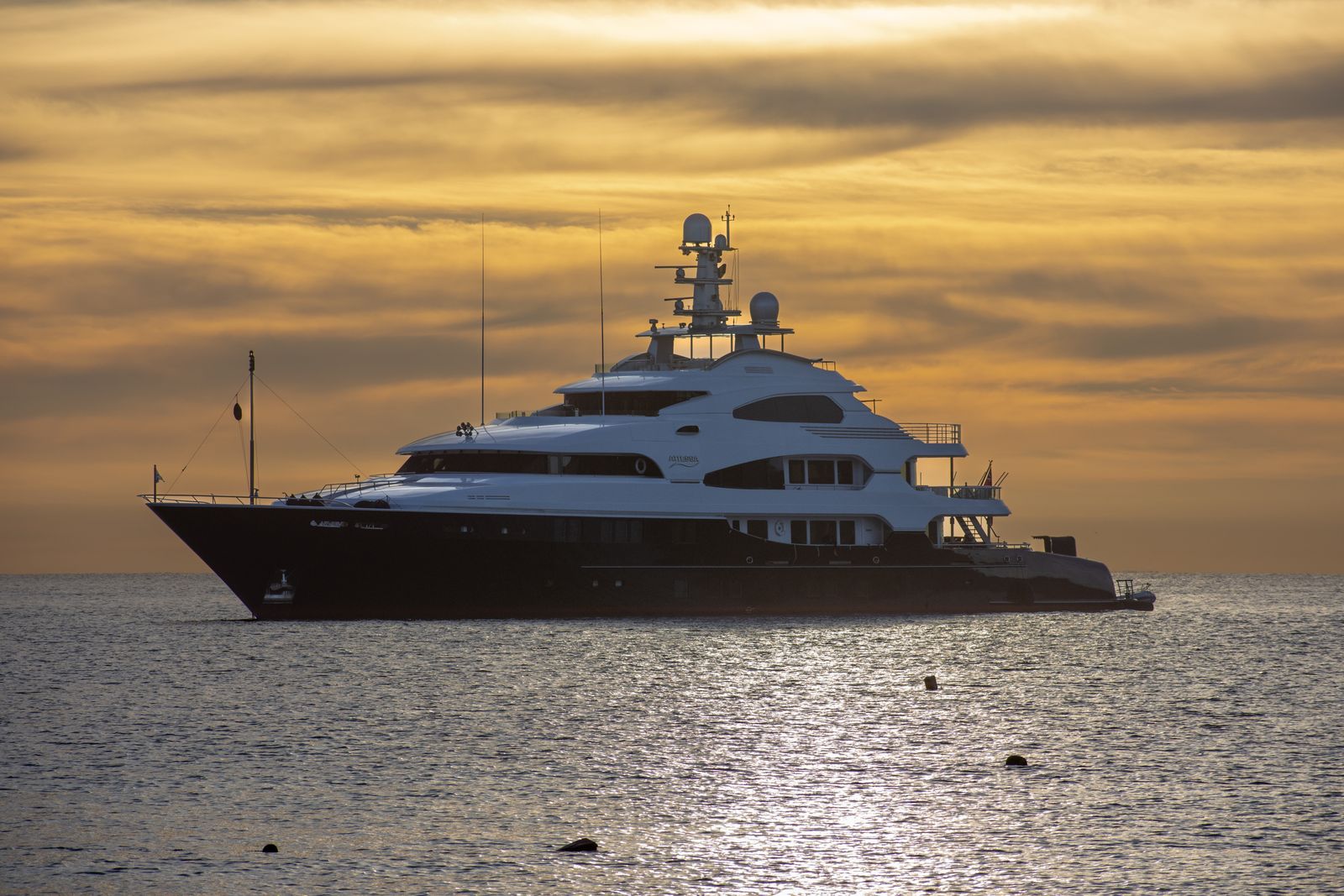 Superyacht at sunset